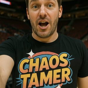 "Chaos Tamer" black wedding planner t shirt - also one of the best gifts for party planners