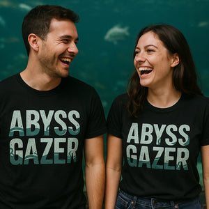 Person wearing the black marine biology shirts graphic tee - "Abyss Gazer" design