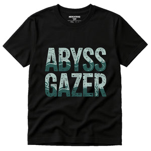Black Marine Biology Shirts - "Abyss Gazer" graphic tee with light gray print, flat lay product photo