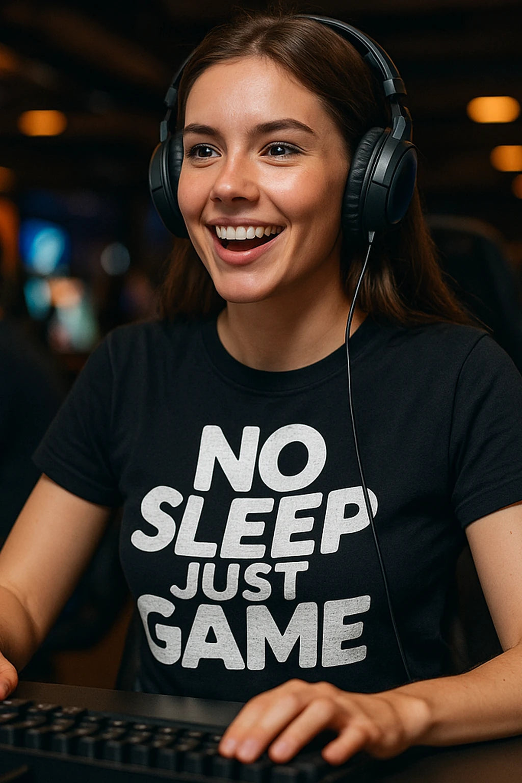 "No Sleep Just Game" black ai esport t shirt, photographed as esport lover gift