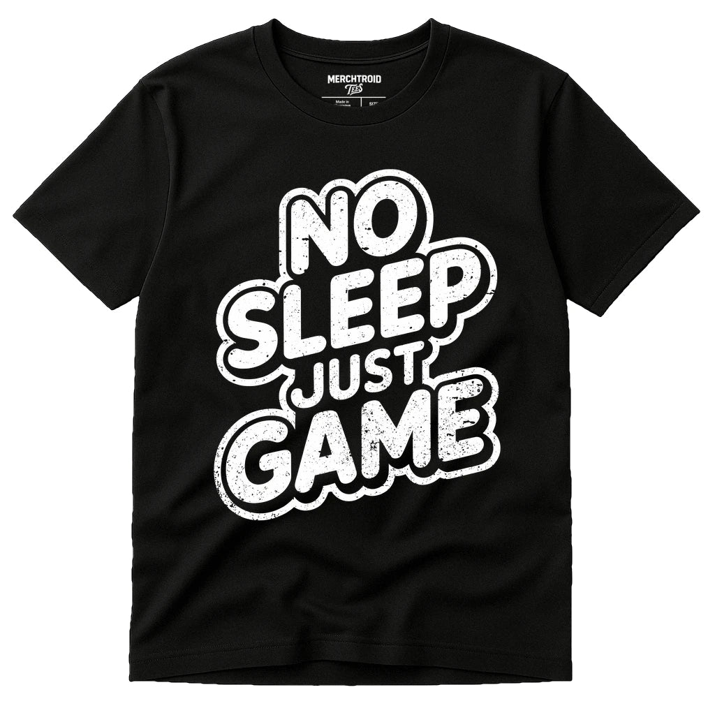 Black Ai Esport T Shirt - "No Sleep Just Game" graphic tee with white print, flat lay product photo