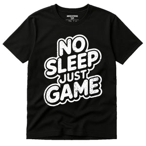 Black Ai Esport T Shirt - "No Sleep Just Game" graphic tee with white print, flat lay product photo
