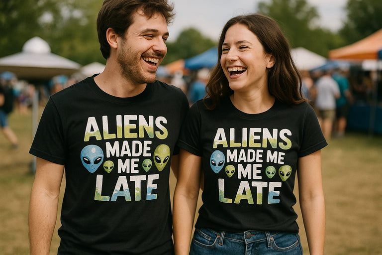 Person wearing the black alien t shirt graphic tee - 