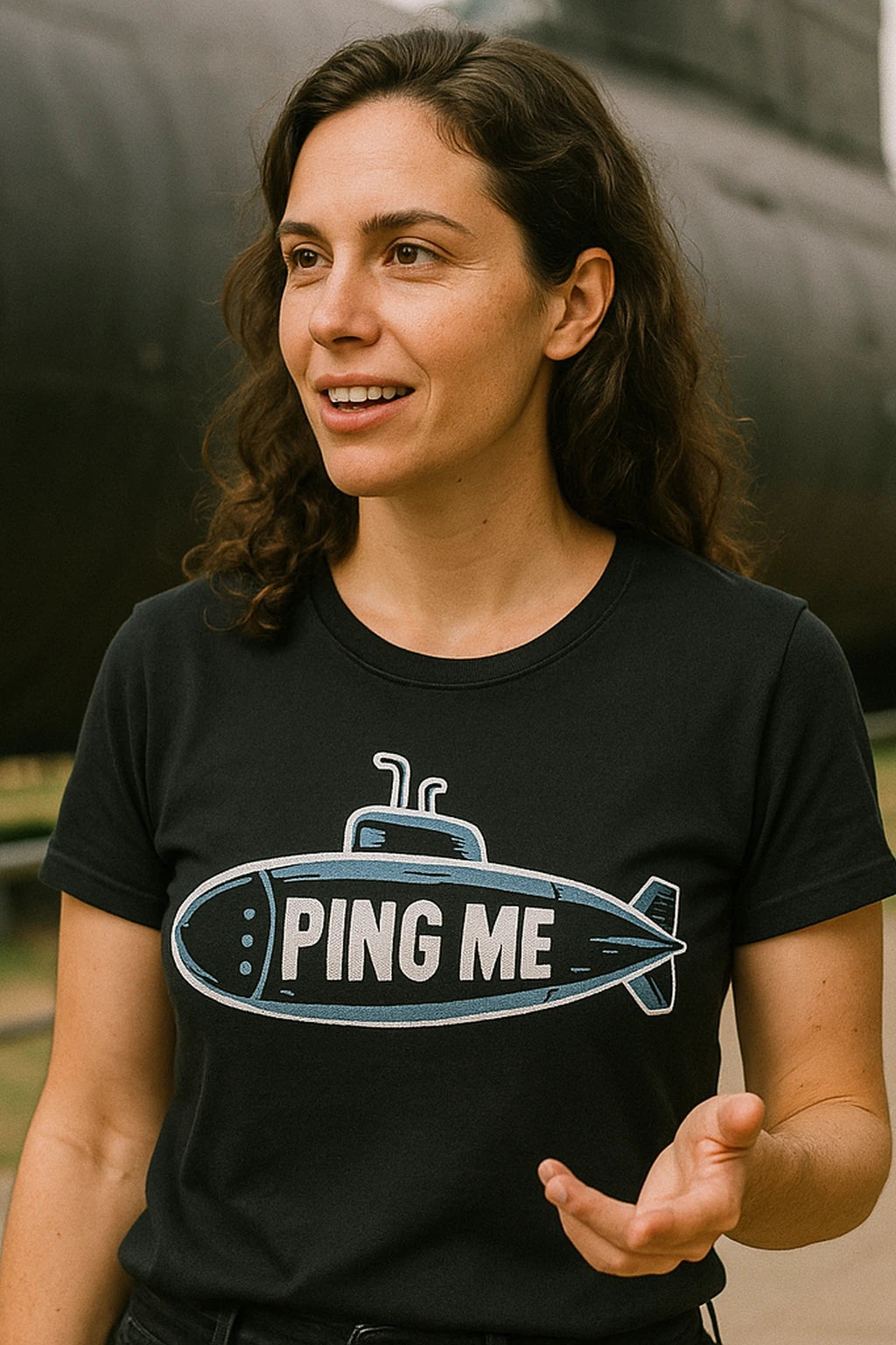 "Ping Me" black submarine shirts, photographed as submarine lover gift