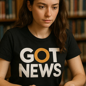 "Got News" black journalist t shirt, photographed as journalist lover gift
