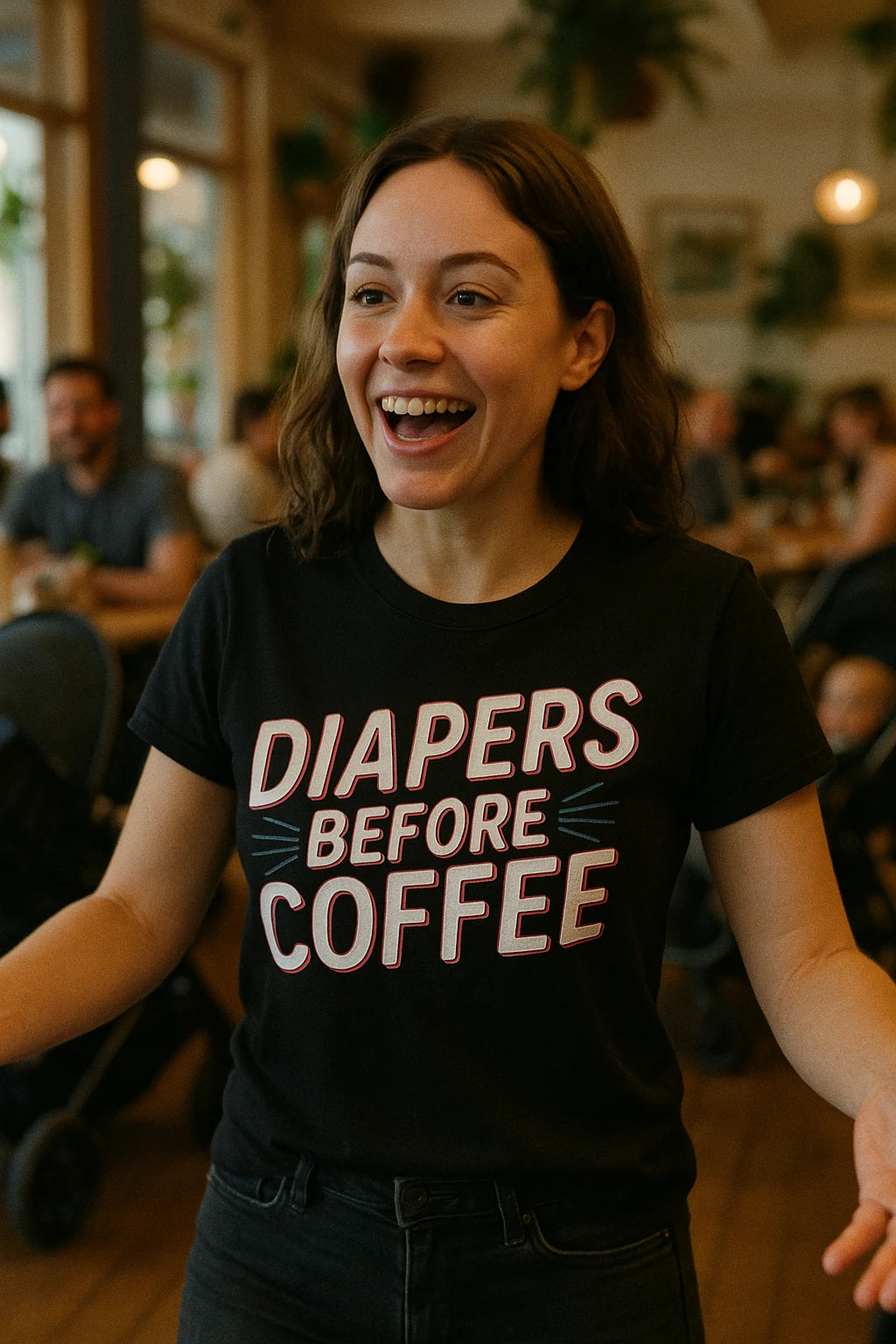 "Diapers Before Coffee" black new parents t shirt - a birthday gift for new parents lover