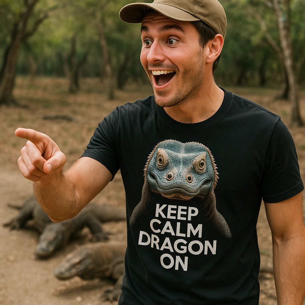 "Keep Calm, Dragon On" komodo dragon t shirt - product photo 8