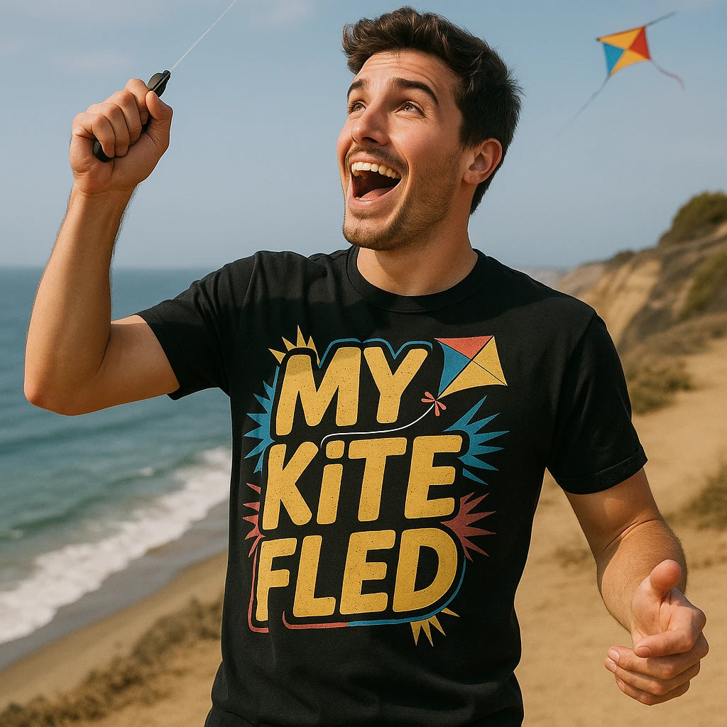 "My Kite Fled" kite flying shirts - product photo 8