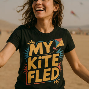 "My Kite Fled" black kite flying shirts - a birthday gift for kite flying