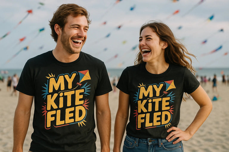 Person wearing the black kite flying shirts graphic tee - 