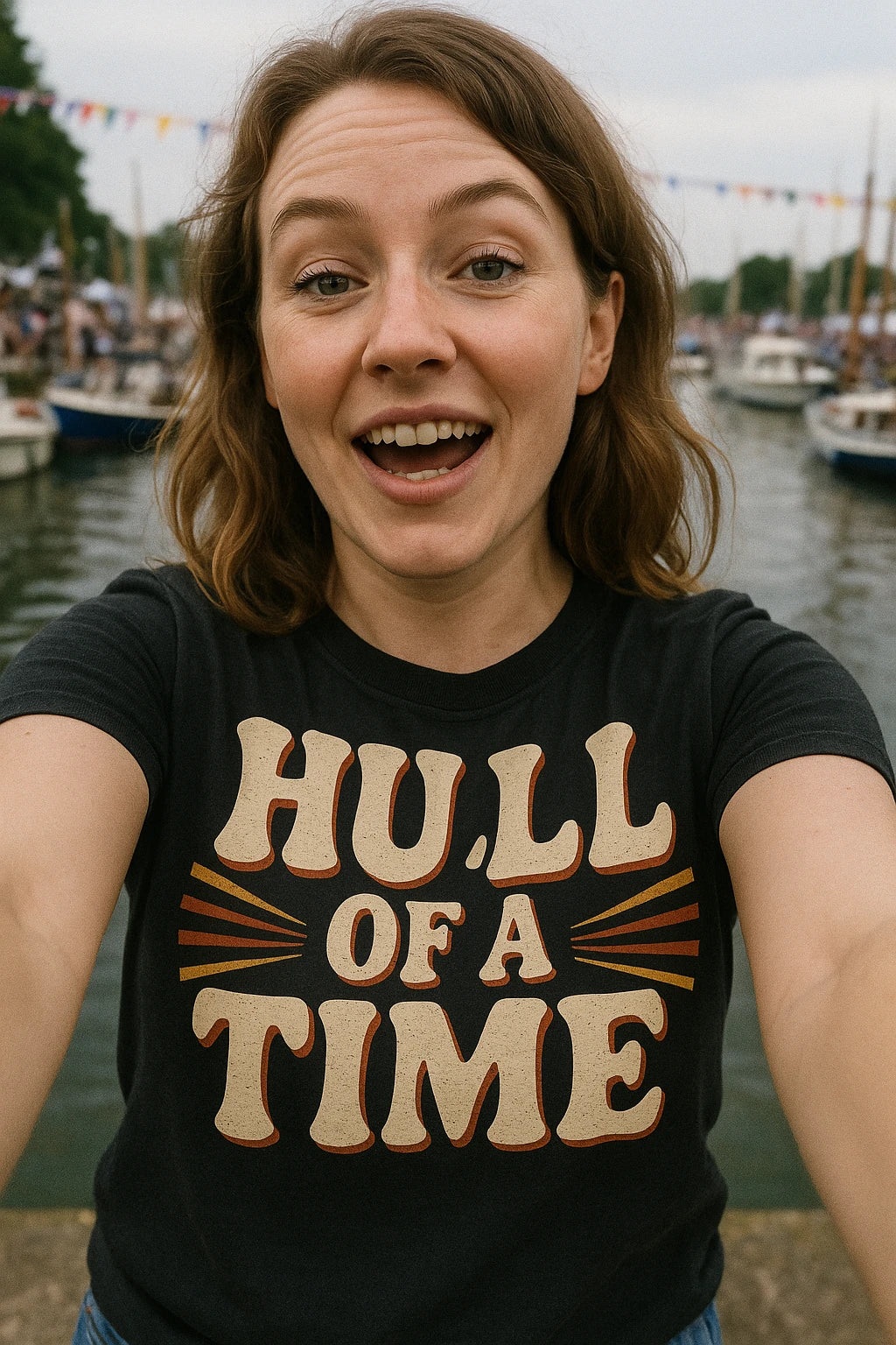 "Hull of a Time" black boat neck t shirt - also one of the gifts for boat enthusiasts
