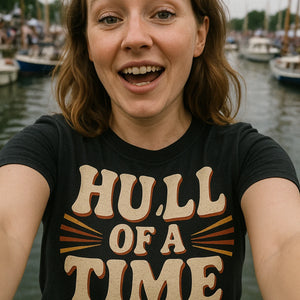 "Hull of a Time" black boat neck t shirt - also one of the gifts for boat enthusiasts