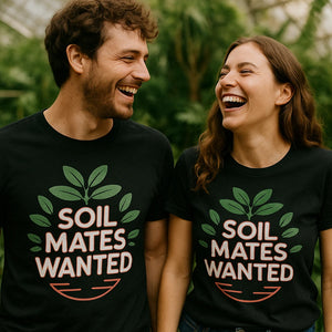 Person wearing the black botany t shirt graphic tee - "Soil Mates Wanted" design