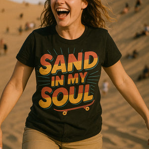 "Sand in My Soul" black sandboarding t shirt - a birthday gift for sandboarding lover