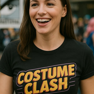 "Costume Clash" black cosplayers t shirt, photographed as cosplayers lover gift