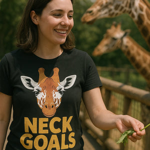 "Neck Goals" black giraffe print tee - also a giraffe shirt for men