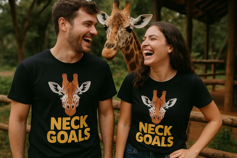 Person wearing the black giraffe print tee graphic tee - 