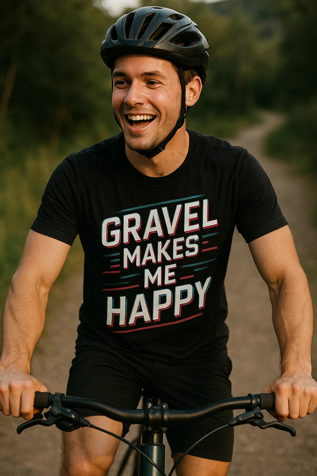 "Gravel Makes Me Happy" black dirt bike shirts - also one of the gifts for bike riders