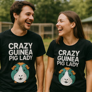 Person wearing the black graphic tee graphic tee - "Crazy Guinea Pig Lady" design