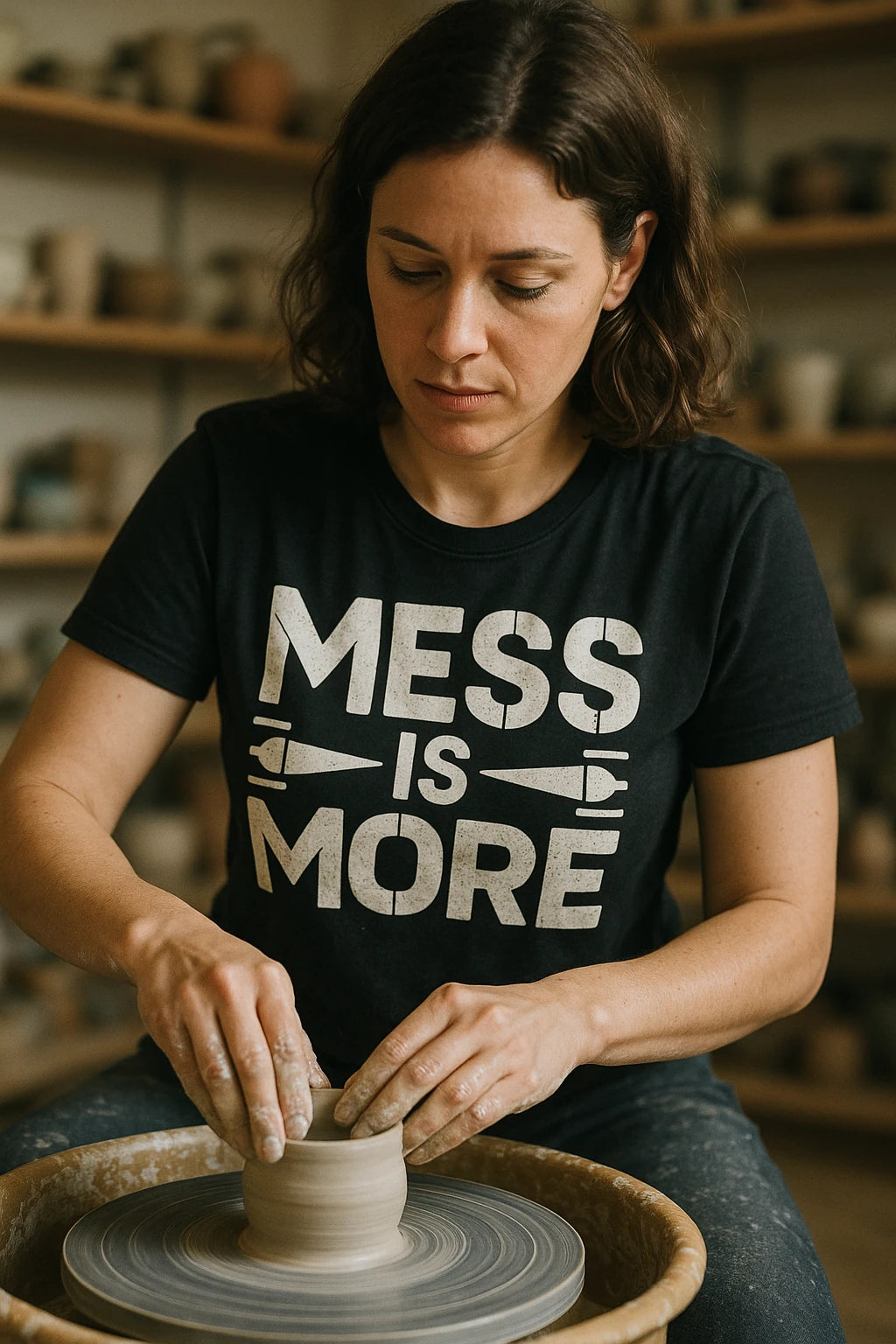 "Mess Is More" black minimalist geometric sculpting t shirt - a birthday gift for sculpting lover
