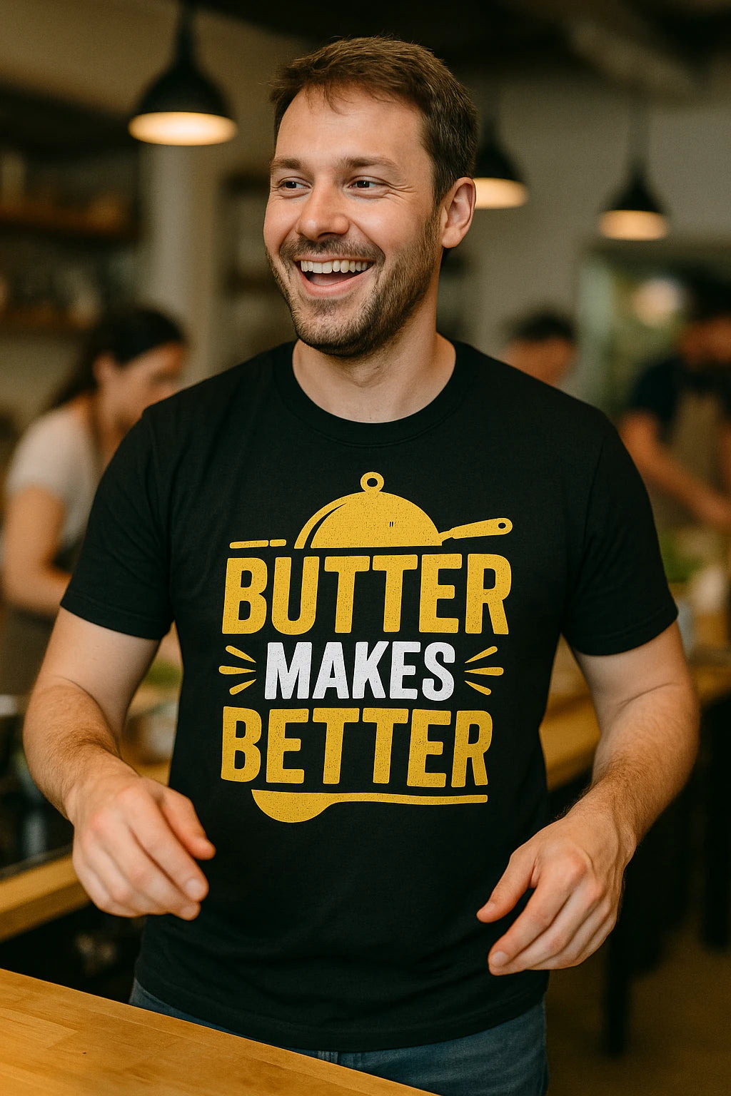 "Butter Makes Better" black cooking shirts - also one of the gifts for cook lovers