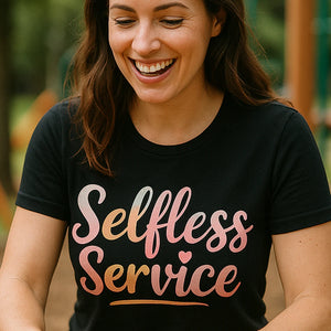 "Selfless Service" black mom life t shirt, photographed as mom life lover gift