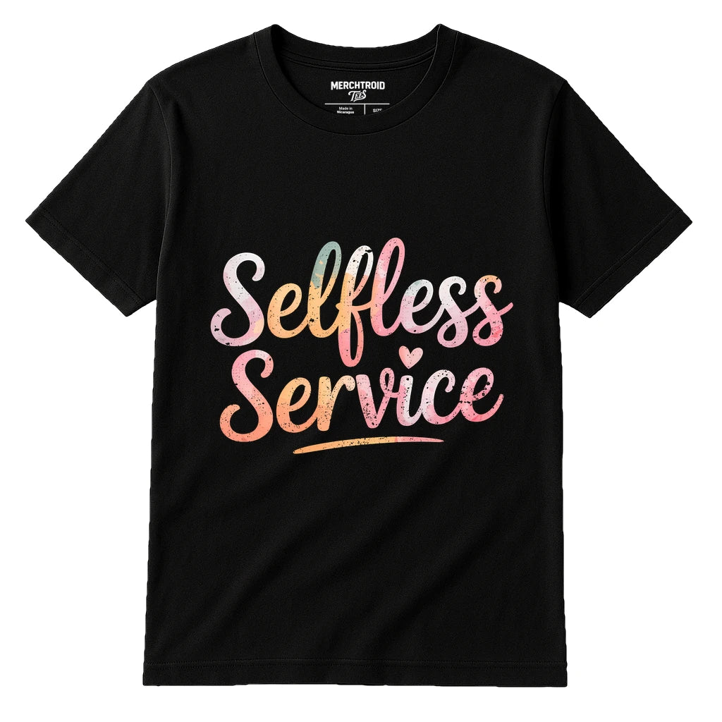 Black Mom Life T Shirt - "Selfless Service" graphic tee with beige print, flat lay product photo