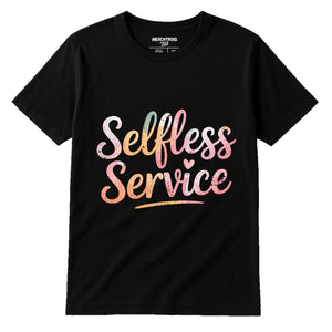Black Mom Life T Shirt - "Selfless Service" graphic tee with beige print, flat lay product photo
