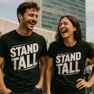 Person wearing the black activism t shirt graphic tee - "Stand Tall" design
