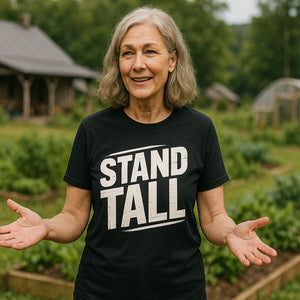 Lifestyle shot of the "Stand Tall" black activism t shirt in a real-world setting