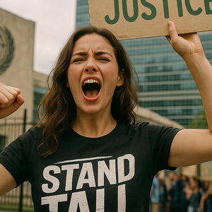 "Stand Tall" black activism t shirt, photographed as activism lover gift