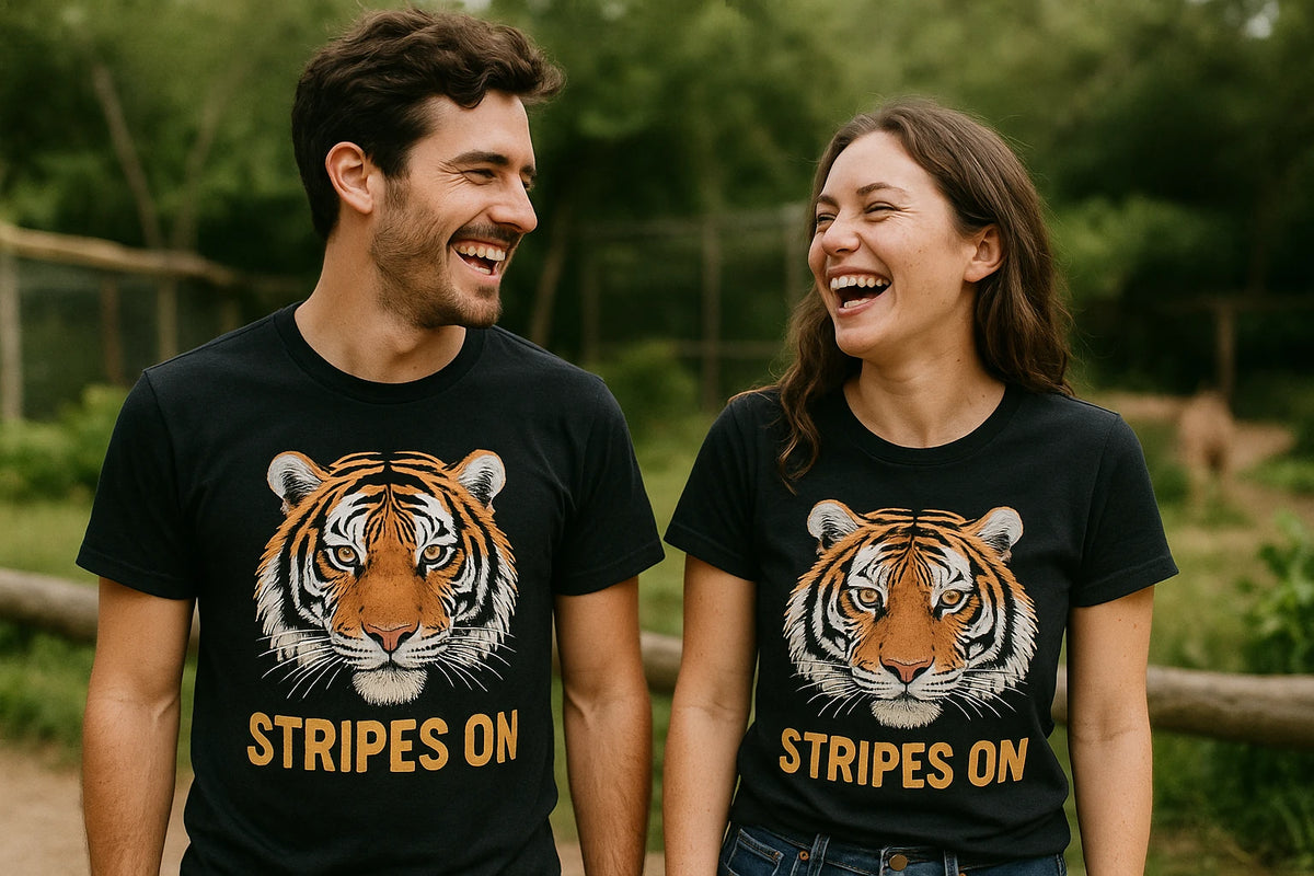 Person wearing the black tiger shirts graphic tee - "Stripes On" design