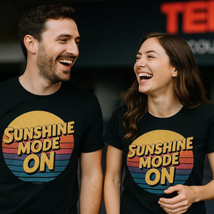 Person wearing the black growth mindset t shirt graphic tee - "Sunshine Mode On" design