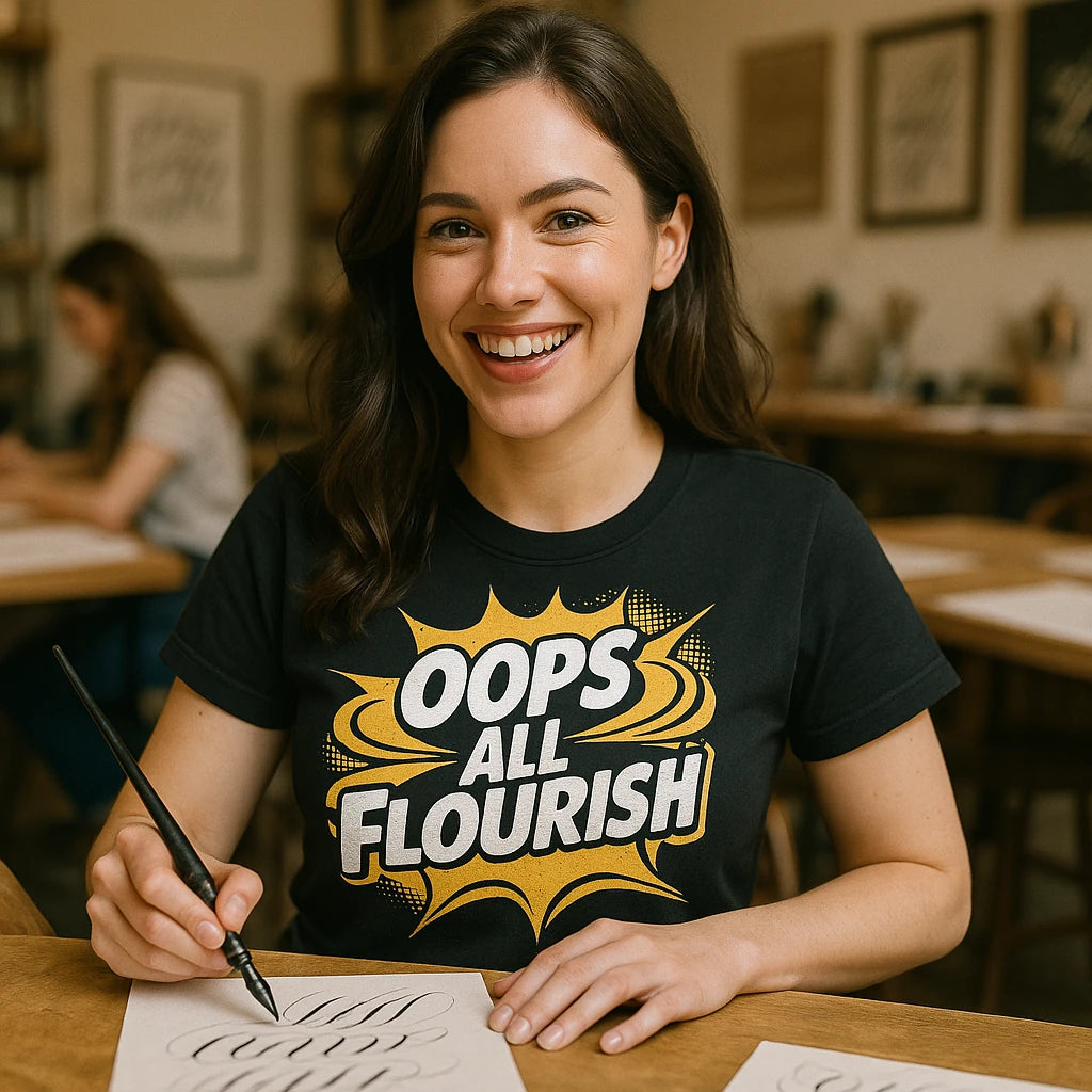 "Oops All Flourish" calligraphy tees - product photo 7