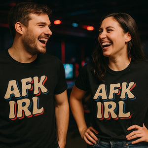 Person wearing the black esports tshirt design graphic tee - "Afk Irl" design