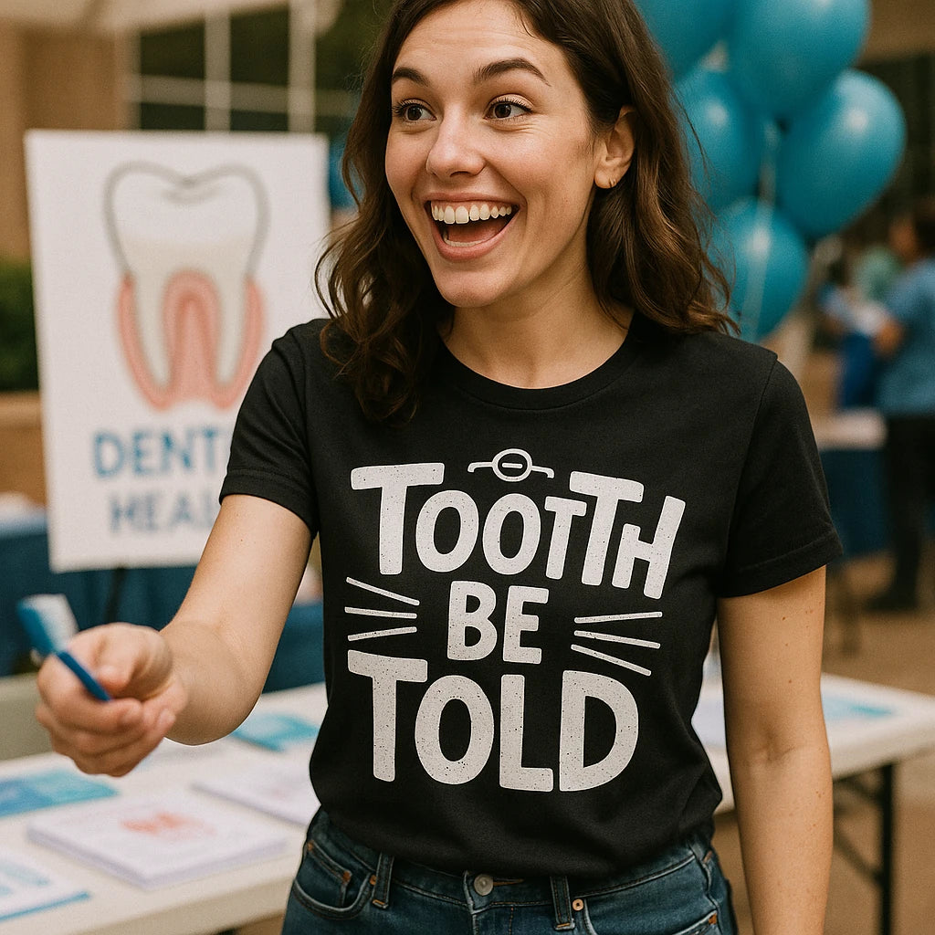 "Tooth Be Told" black dentist t shirt - also a novelty socks for dentists