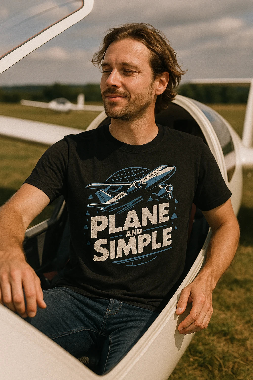 "Plane and Simple" black flying shirts - a birthday gift for flying lover