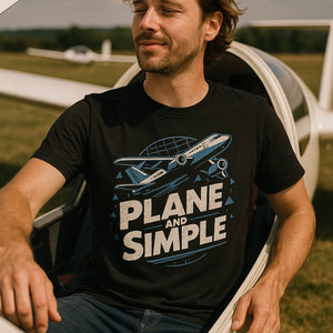 "Plane and Simple" black flying shirts - a birthday gift for flying lover