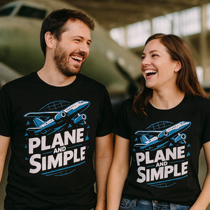Person wearing the black flying shirts graphic tee - "Plane and Simple" design