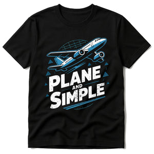 Black Flying Shirts - "Plane and Simple" graphic tee with white print, flat lay product photo