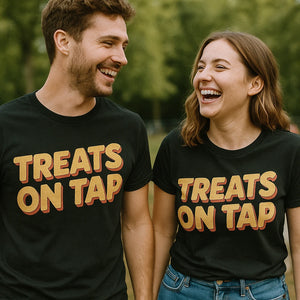 Person wearing the black pet lovers t shirts graphic tee - "Treats on Tap" design
