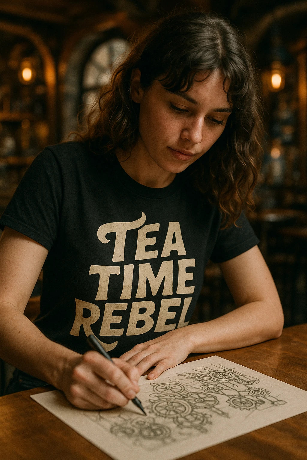 "Tea Time Rebel" black steampunk shirts - a birthday gift for steampunk lover