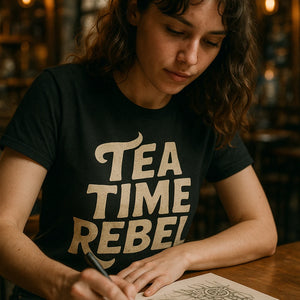 "Tea Time Rebel" black steampunk shirts - a birthday gift for steampunk lover