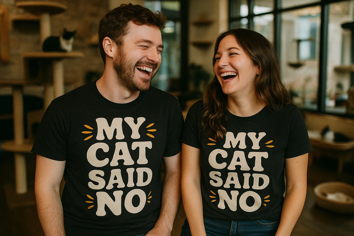 Person wearing the black cat lovers shirts graphic tee - "My Cat Said No" design
