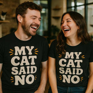 Person wearing the black cat lovers shirts graphic tee - "My Cat Said No" design