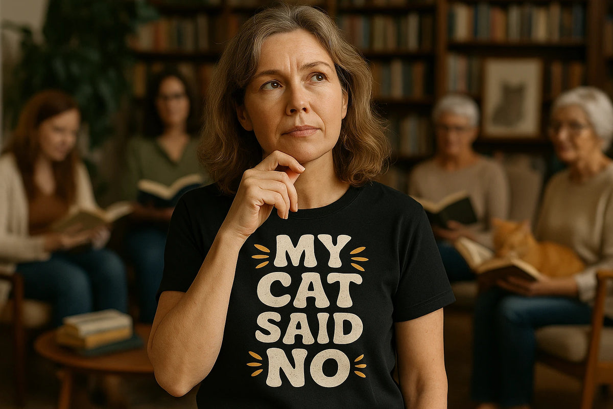 Lifestyle shot of the "My Cat Said No" black cat lovers shirts in a real-world setting