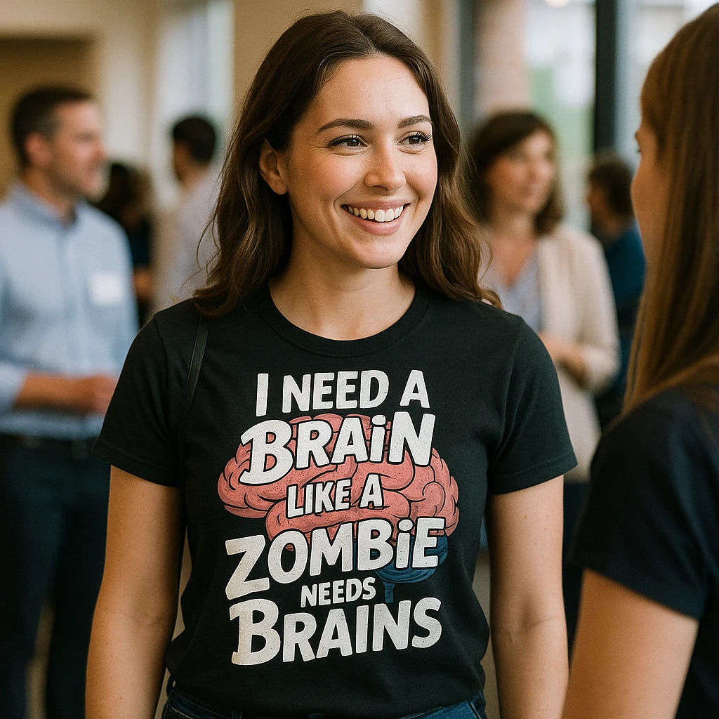 "I Need a Brain Like a Zombie Needs Brains" black psychologist t shirt - also a secret santa gifts for psychologist