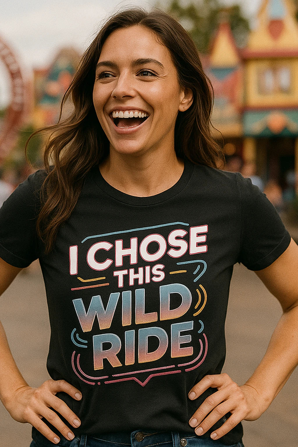 "I Chose This Wild Ride" black relationships t shirt, photographed as relationships lover gift
