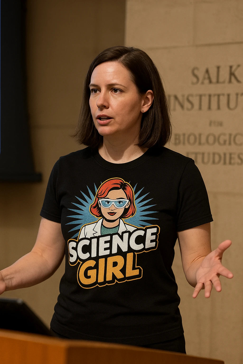 "Science Girl" black scientist t shirt - also one of the presents for computer scientists
