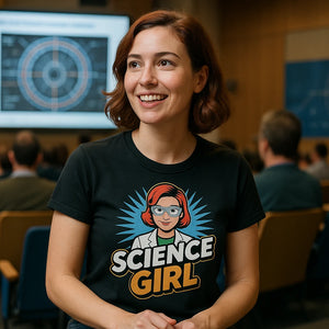 "Science Girl" black scientist t shirt - also a medical laboratory scientist gifts